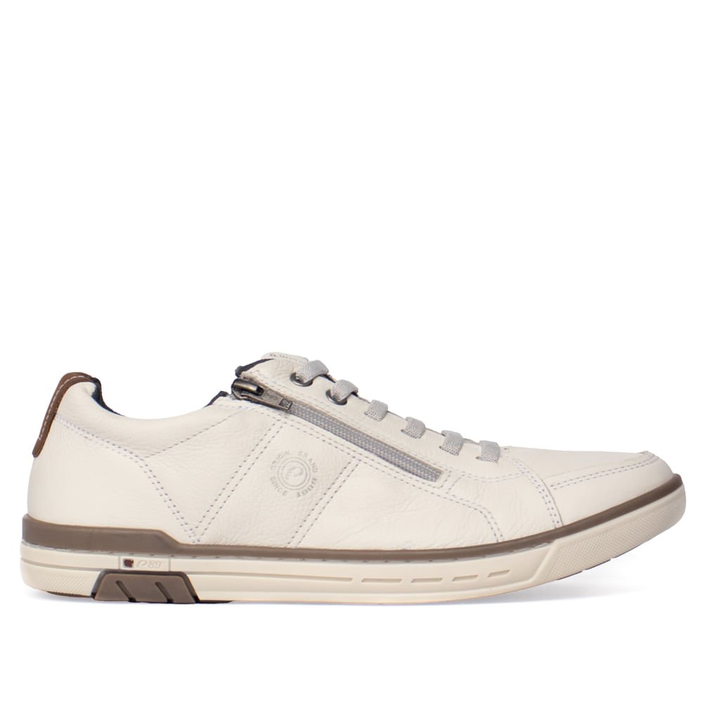 Sapatênis Masculino Pegada Couro Calce Fácil Off White/Cinza