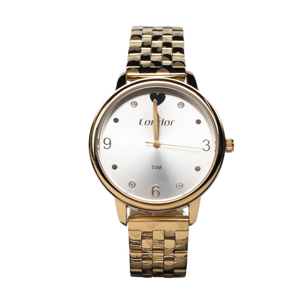 Relógio Feminino Condor Kit CO2035NAT/K4D Corações Dourado