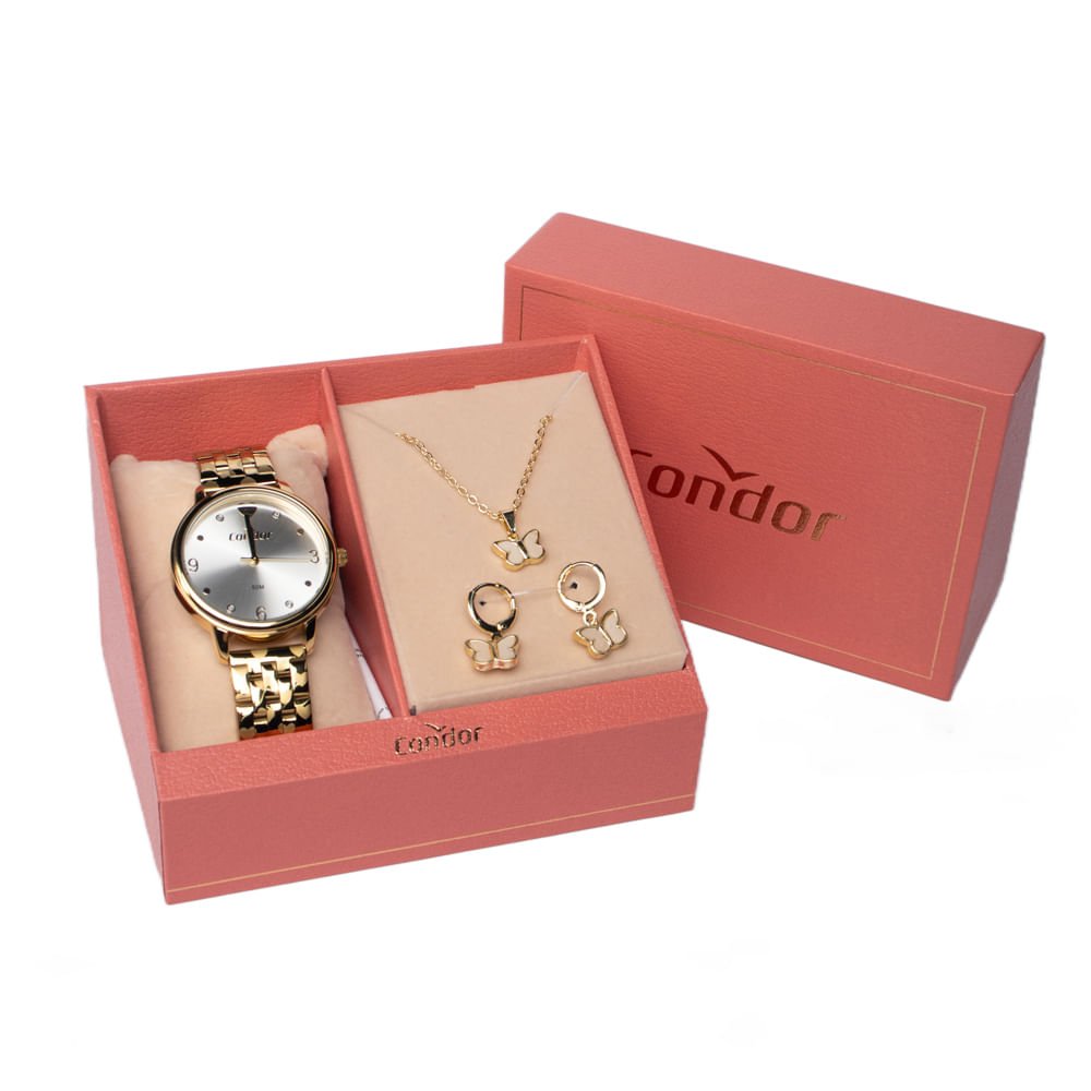 Relógio Feminino Condor Kit CO2035NAT/K4D Corações Dourado Dourado 5