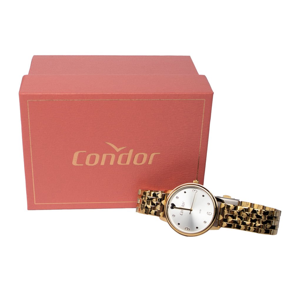 Relógio Feminino Condor Kit CO2035NAT/K4D Corações Dourado Dourado 6