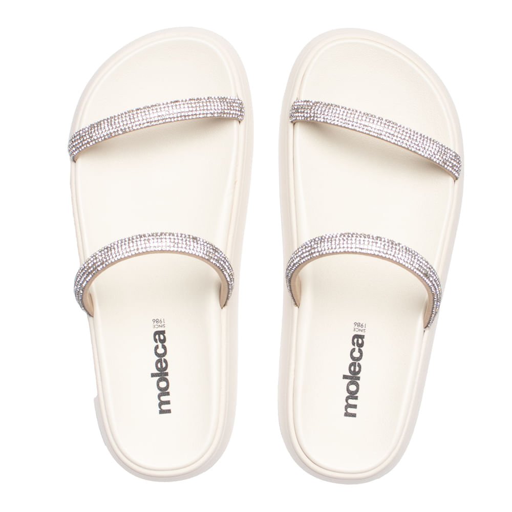 Sandália Feminina Moleca Flatform Pedrarias Creme