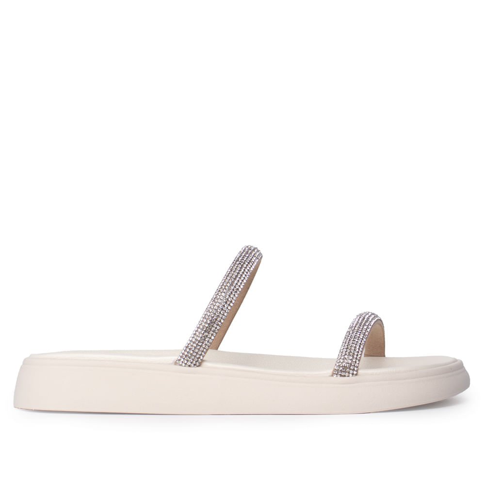 Sandália Feminina Moleca Flatform Pedrarias Creme Creme 2