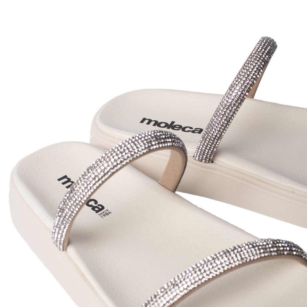 Sandália Feminina Moleca Flatform Pedrarias Creme Creme 5