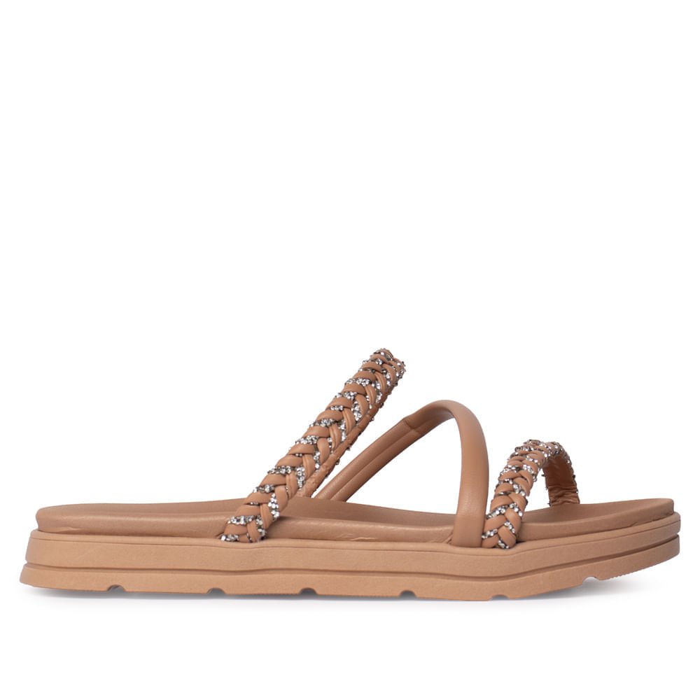 Sandália Feminina Moleca Flatform Trançada Brilhosa Nude