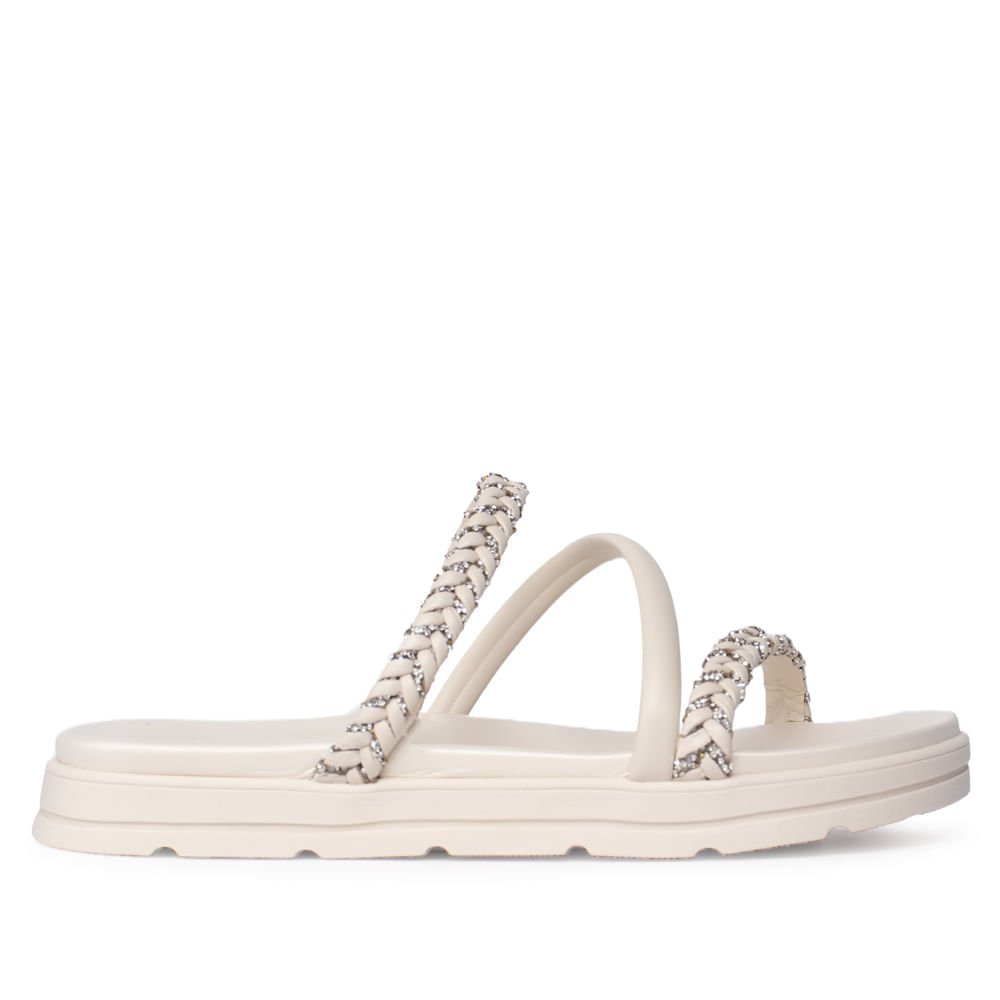 Sandália Feminina Moleca Flatform Trançada Brilhosa Branco