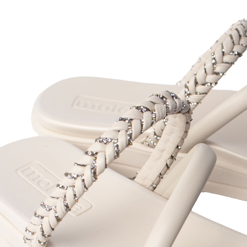 Sandália Feminina Moleca Flatform Trançada Brilhosa Branco Branco 5