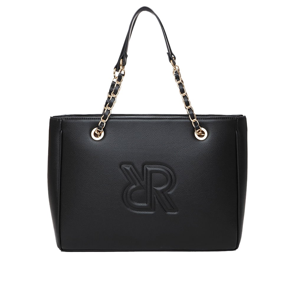 Bolsa Feminina Rafitthy Tote Grande Monograma Corrente Preta