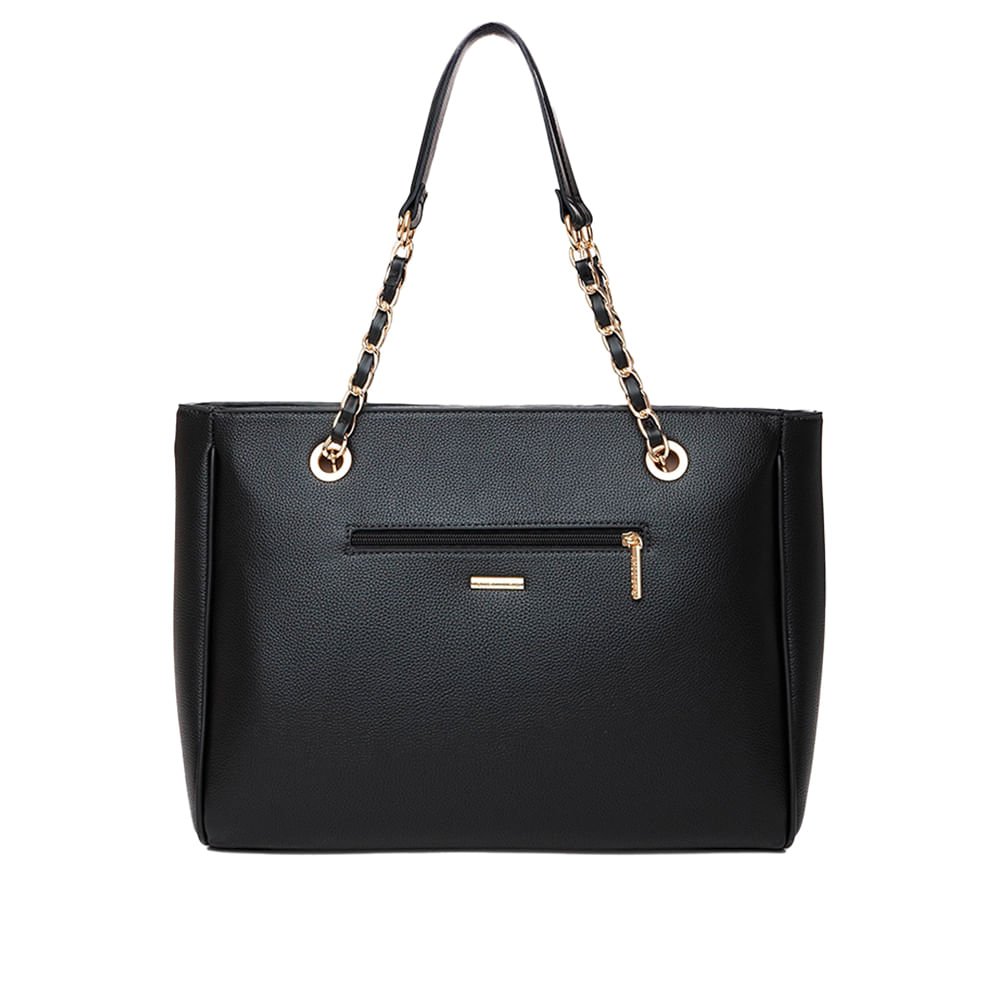 Bolsa Feminina Rafitthy Tote Grande Monograma Corrente Preta Preto 2