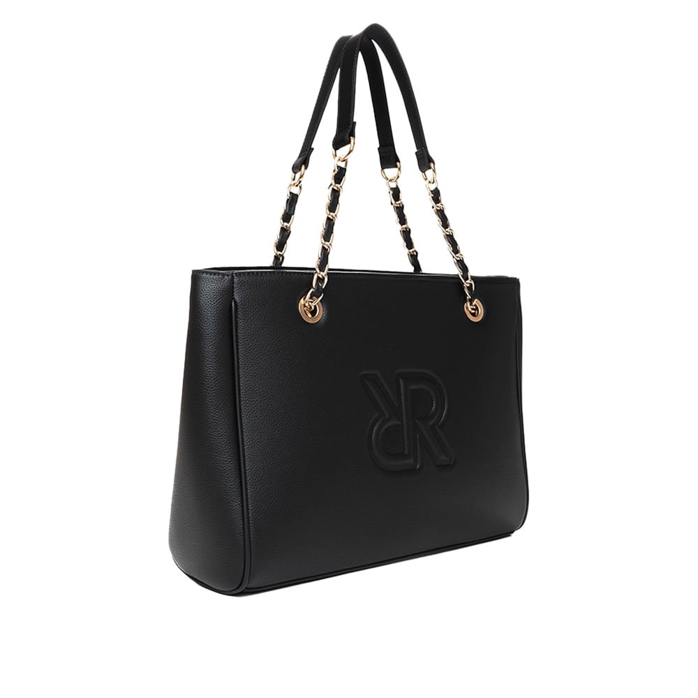 Bolsa Feminina Rafitthy Tote Grande Monograma Corrente Preta Preto 3
