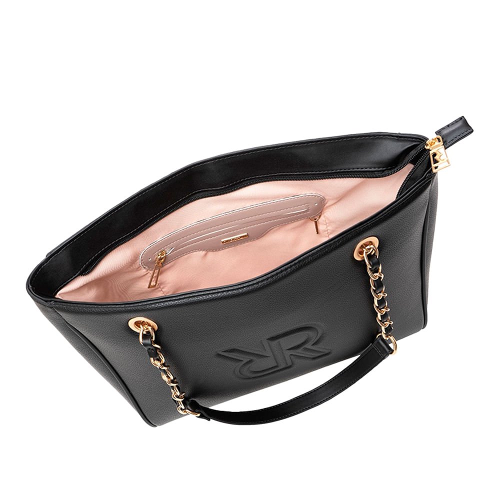 Bolsa Feminina Rafitthy Tote Grande Monograma Corrente Preta Preto 4