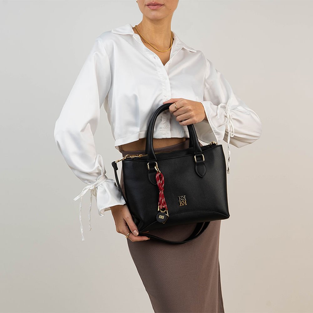 Bolsa Feminina Rafitthy Tote Média 3 Compartimentos Preto Preto 5