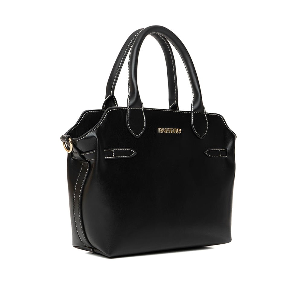 Bolsa Feminina Rafitthy Tote Média Costura Preto Preto 3