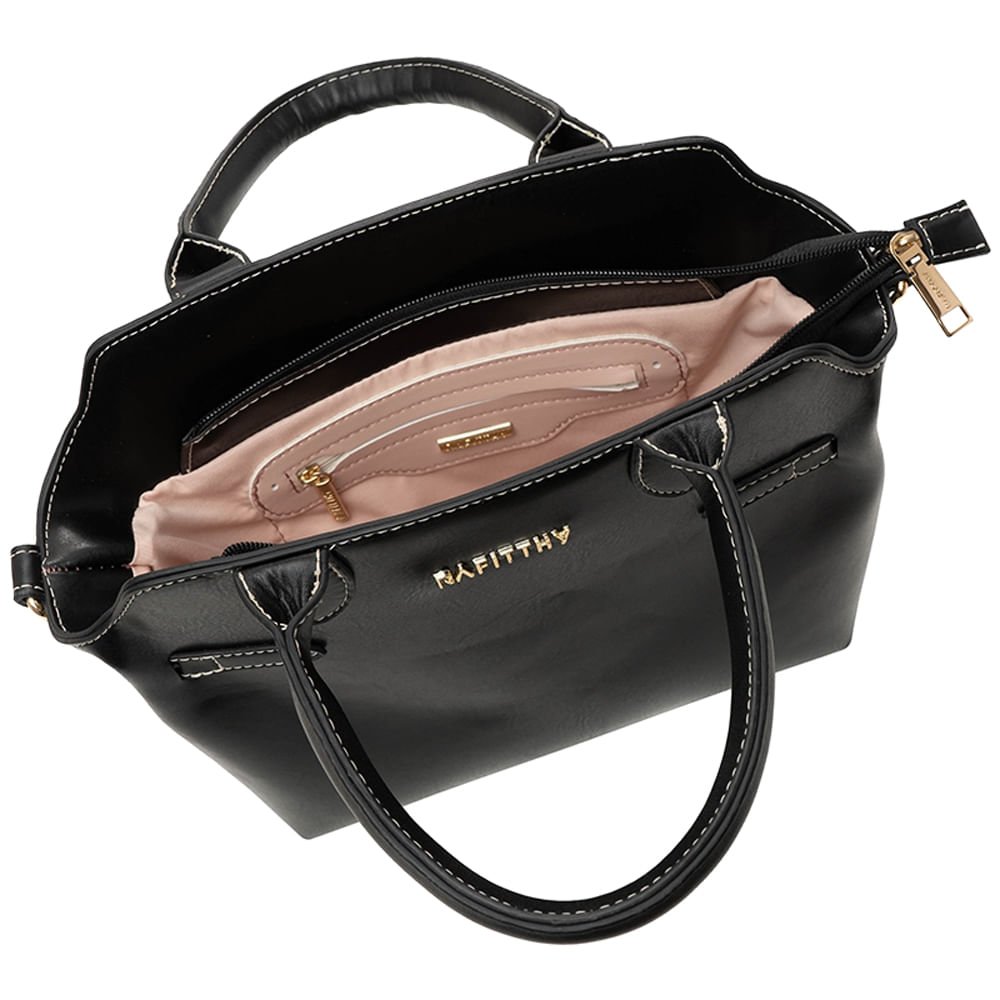Bolsa Feminina Rafitthy Tote Média Costura Preto Preto 4