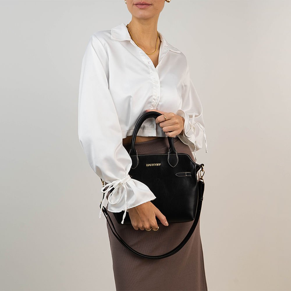Bolsa Feminina Rafitthy Tote Média Costura Preto Preto 5