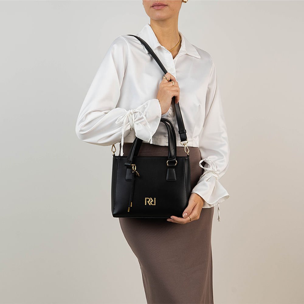 Bolsa Feminina Rafitthy Tote Corrente Dourada Pequena Preto Preto 5