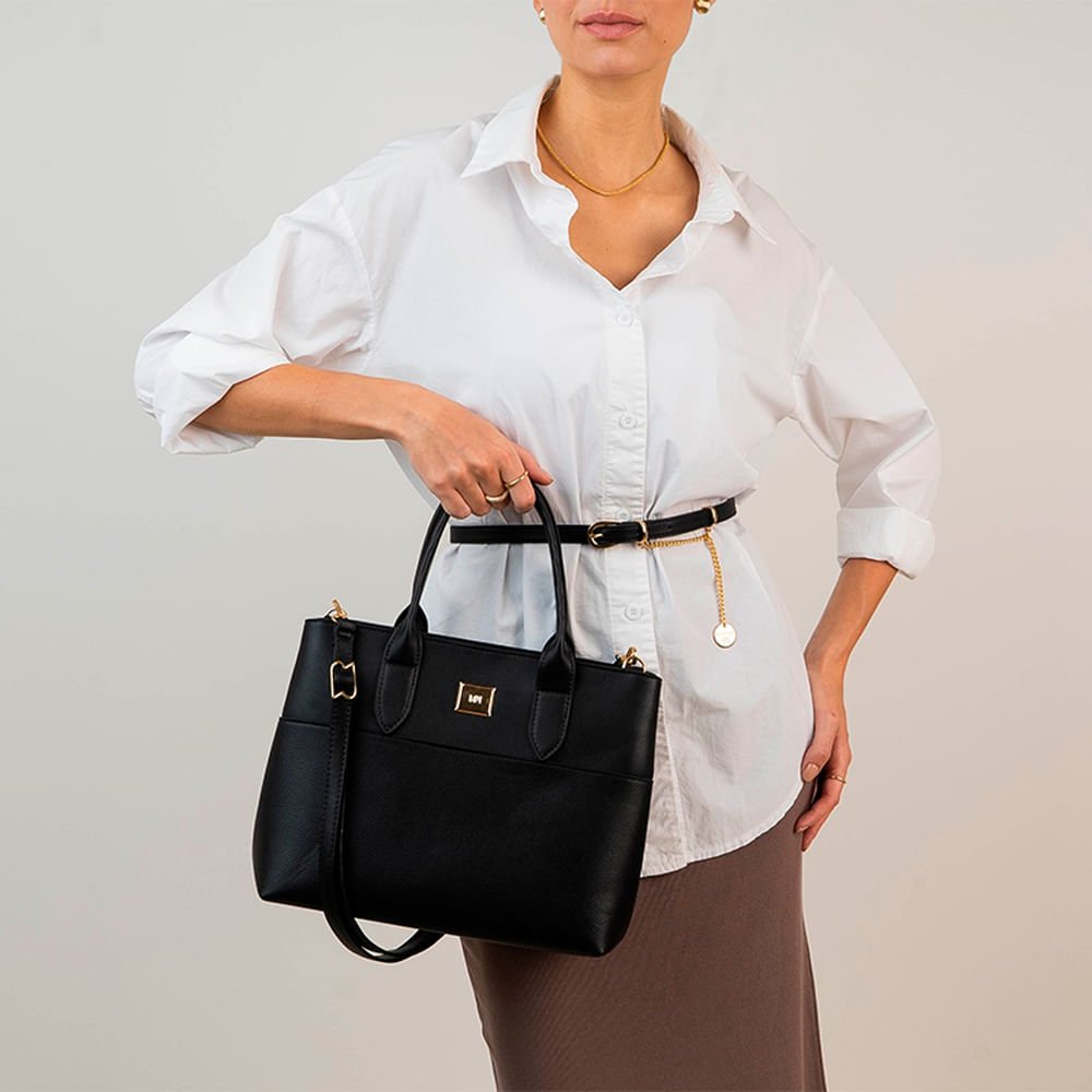 Bolsa Feminina Rafitthy Tote Média Alça Removível Preto Preto 5