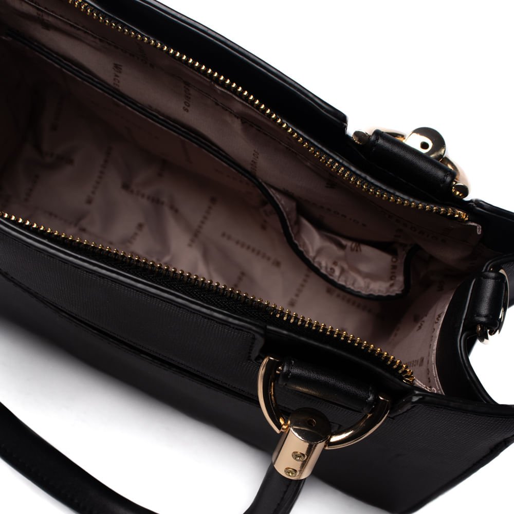 Bolsa Feminina WJ Tiracolo Média Preto/Dourado Preto/Dourado 4