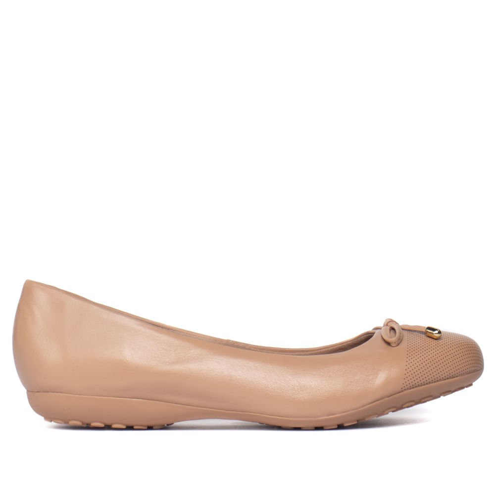 Sapatilha Feminina Bottero Couro Laço Microfuros Bege