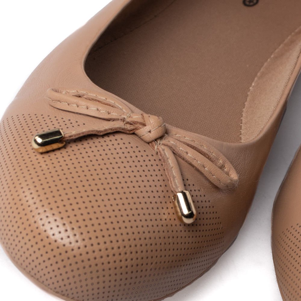 Sapatilha Feminina Bottero Couro Laço Microfuros Bege Bege 4