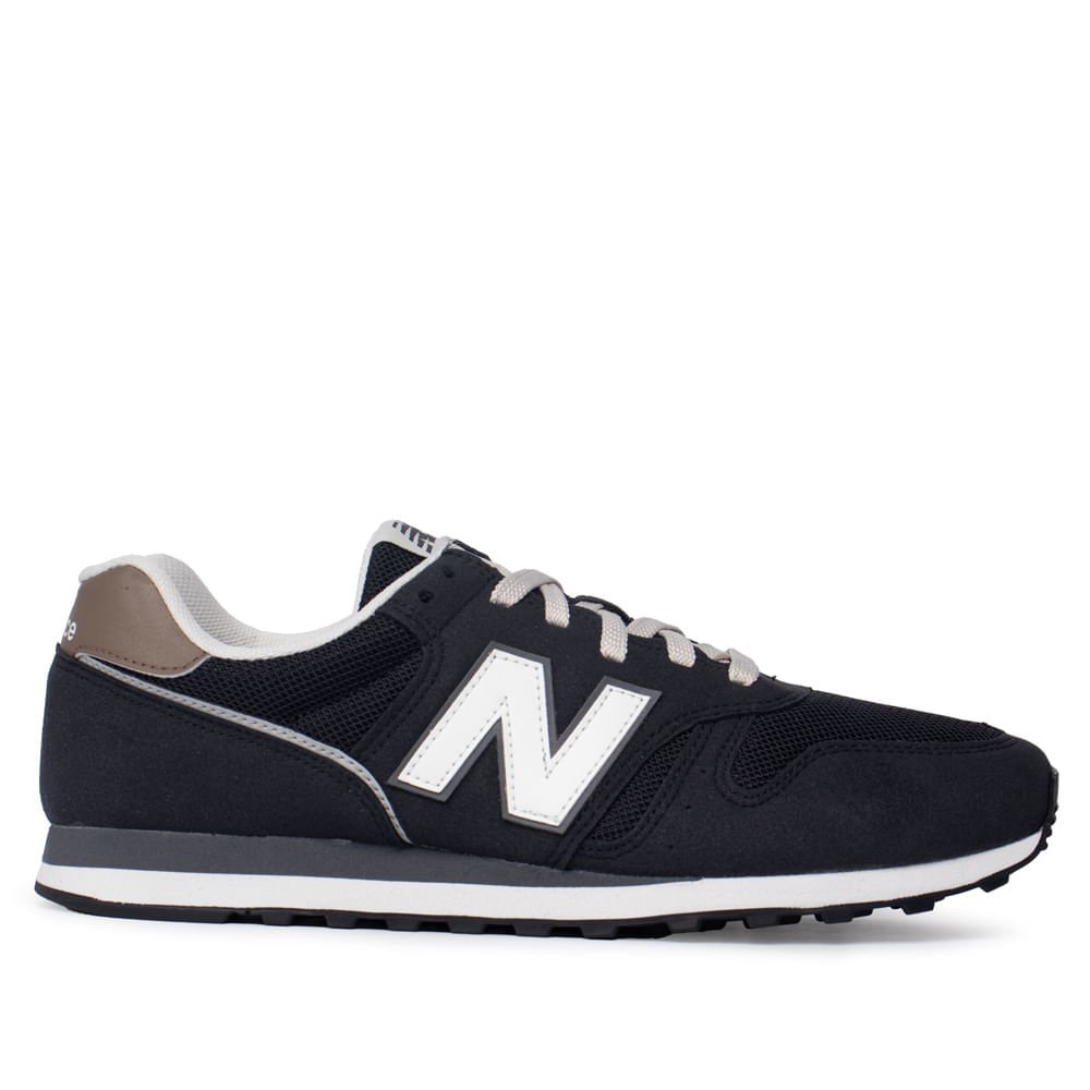 Tênis Masculino New Balance 373v2 Camurça Preto/Bege Claro