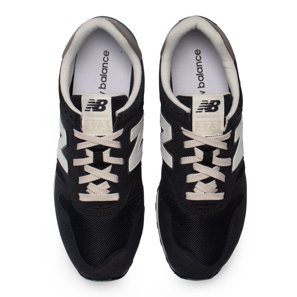 Tênis Masculino New Balance 373v2 Camurça Preto/Bege Claro Preto/Bege 4