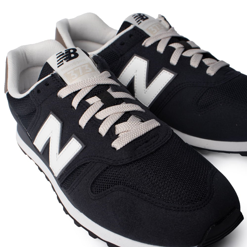 Tênis Masculino New Balance 373v2 Camurça Preto/Bege Claro Preto/Bege 5