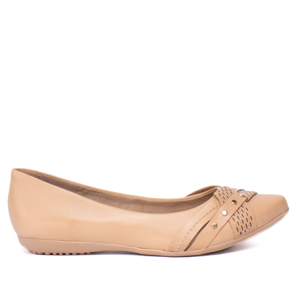 Sapatilha Feminina Bottero Couro Detalhe Frontal Nude