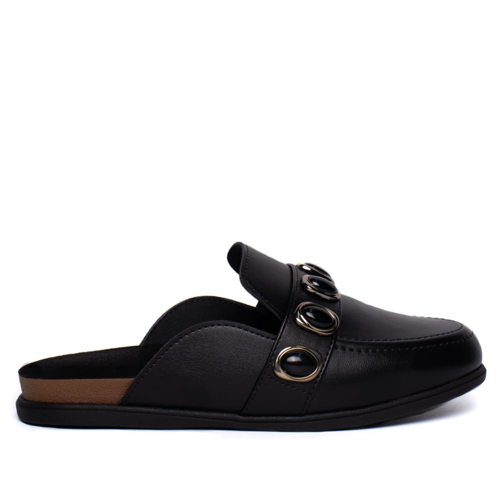 Sapatilha Feminina Moleca Mule Napa Aplicações Preto