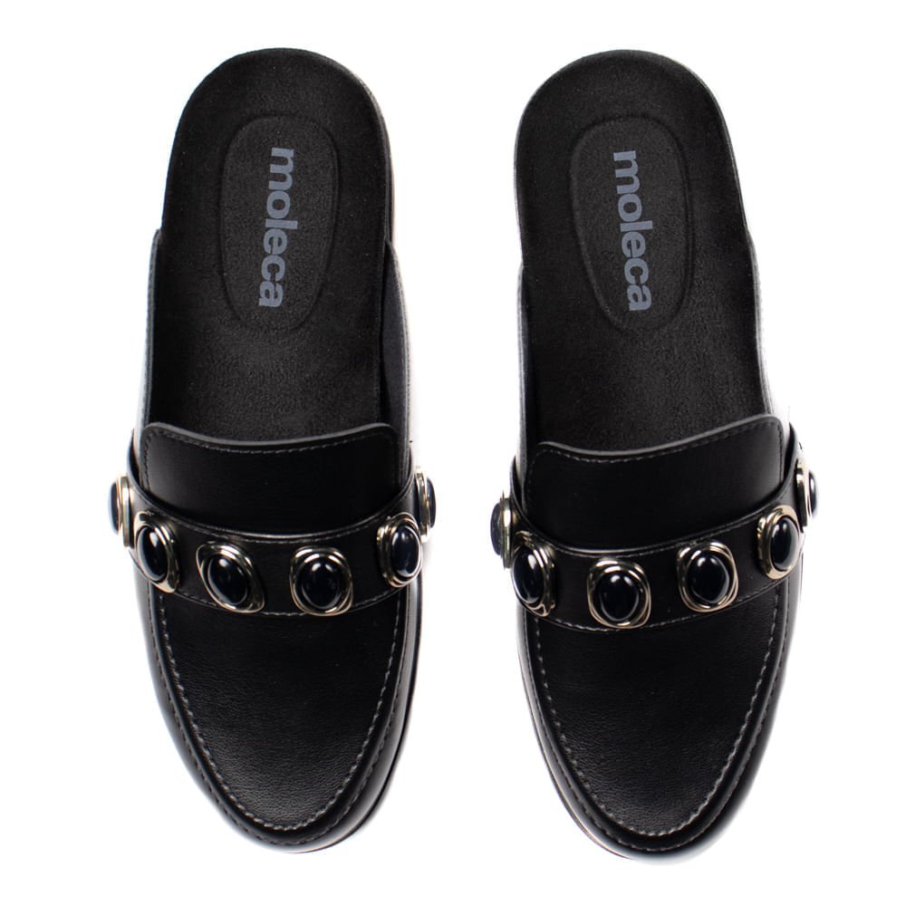 Sapatilha Feminina Moleca Mule Napa Aplicações Preto Preto 4