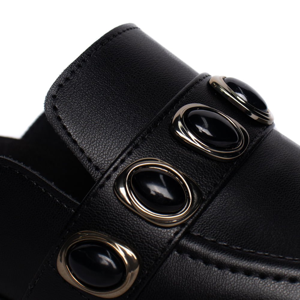Sapatilha Feminina Moleca Mule Napa Aplicações Preto Preto 5