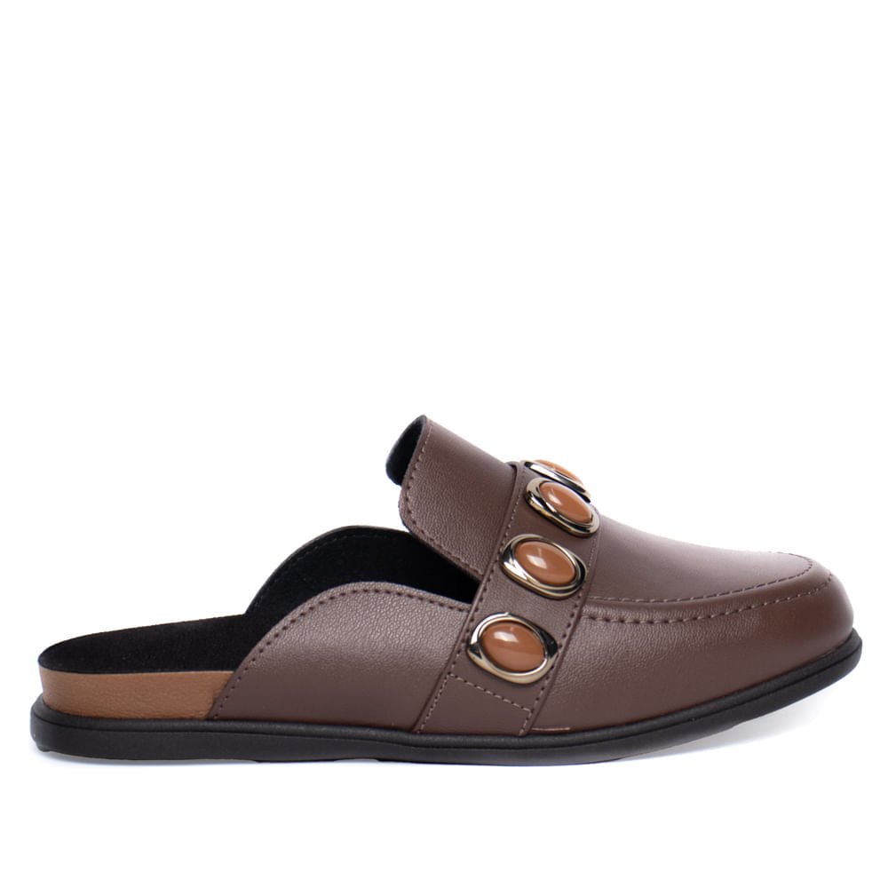 Sapatilha Feminina Moleca Mule Napa Aplicações Marrom Escur