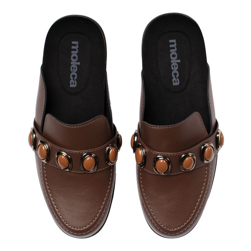 Sapatilha Feminina Moleca Mule Napa Aplicações Marrom Escur Marrom 4