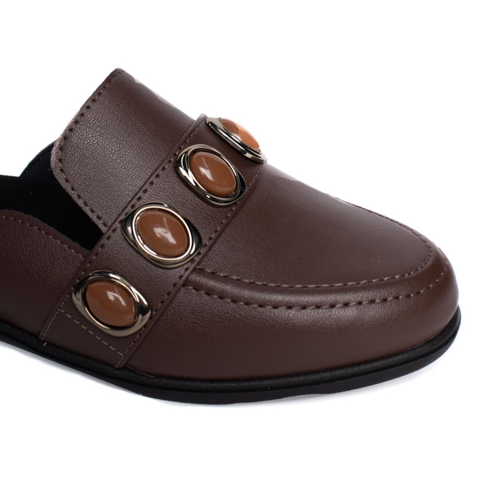 Sapatilha Feminina Moleca Mule Napa Aplicações Marrom Escur Marrom 5