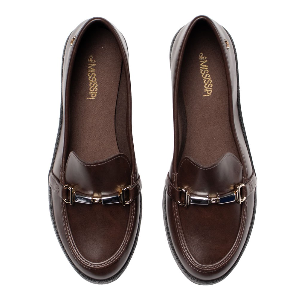 Mocassim Feminino Mississipi Napa Detalhe Dourado Café Marrom Escuro 3
