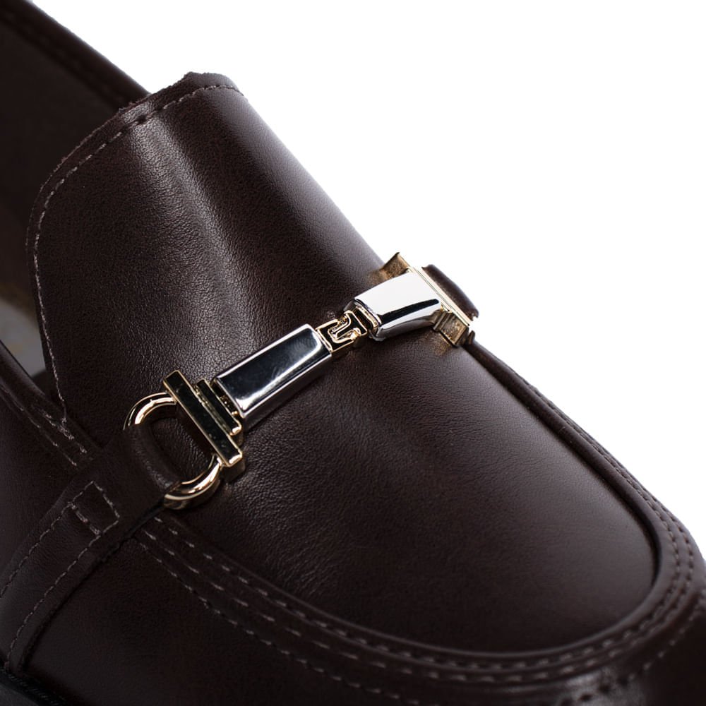 Mocassim Feminino Mississipi Napa Detalhe Dourado Café Marrom Escuro 4