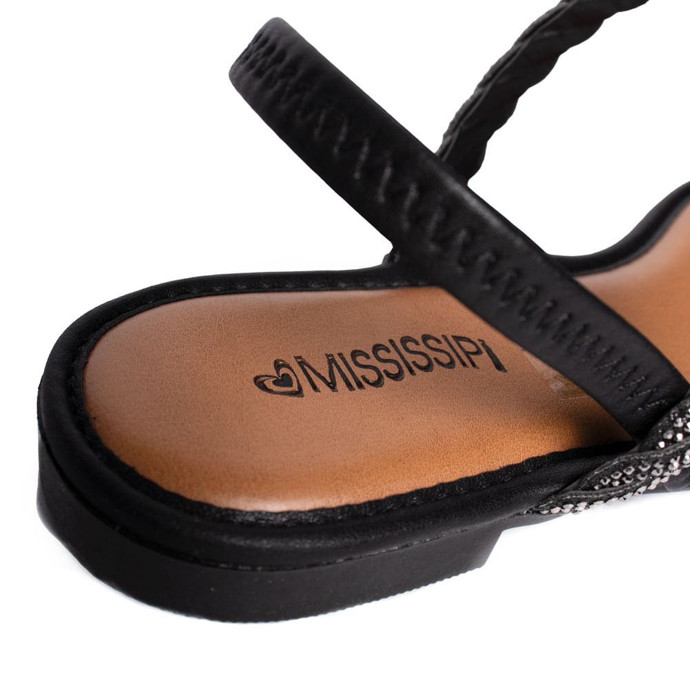 Sandália Feminina Mississipi Rasteira Brilhos Preto Preto 6