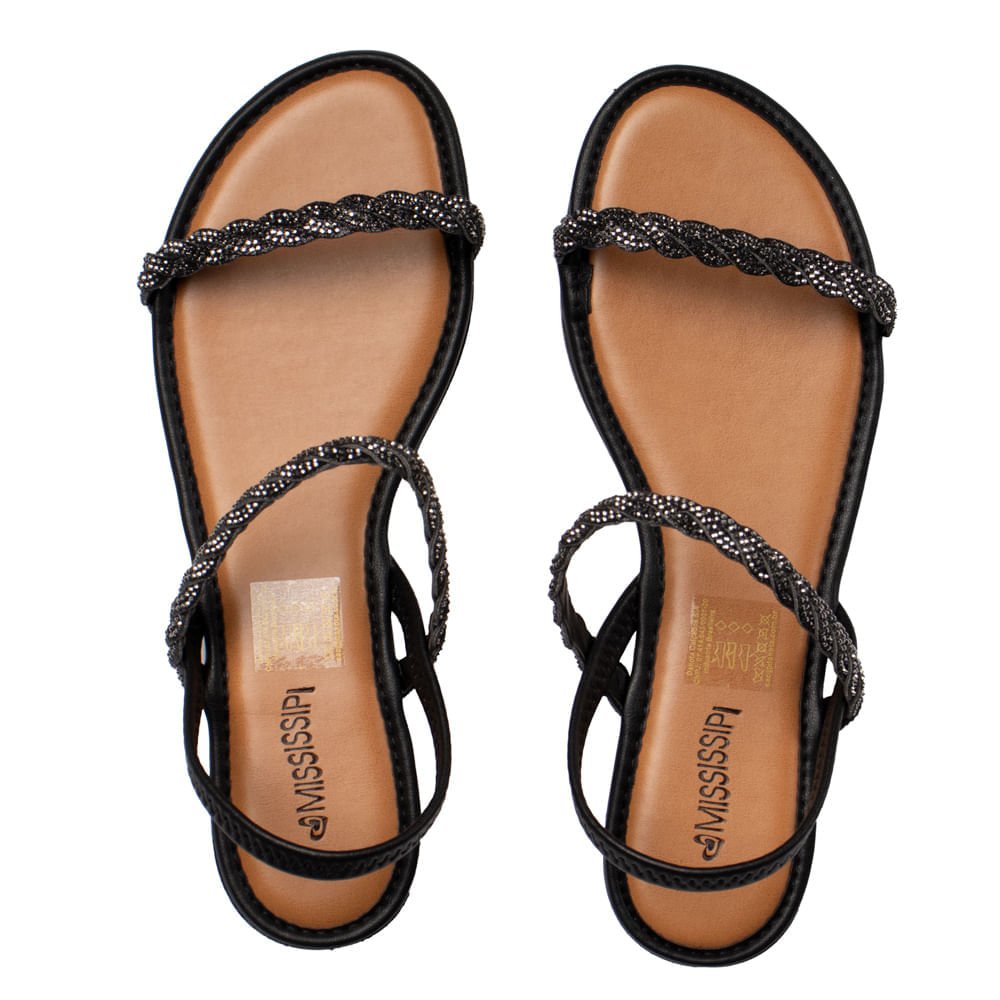 Sandália Feminina Mississipi Rasteira Brilhos Preto Preto 3