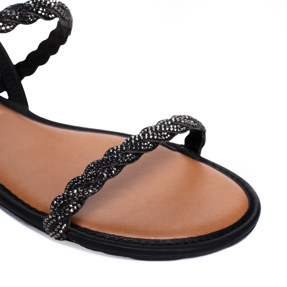 Sandália Feminina Mississipi Rasteira Brilhos Preto Preto 4