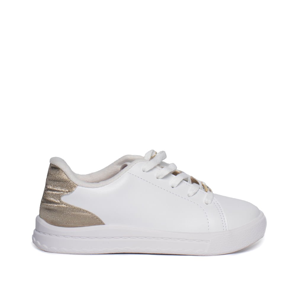 Tênis Infantil Molekinha Casual Adereço Metal Branco Dourado