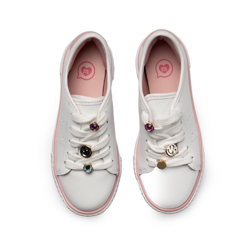Tênis Infantil Molekinha Casual Adereço Metal Branco/Rosa Branco/Rosa 3
