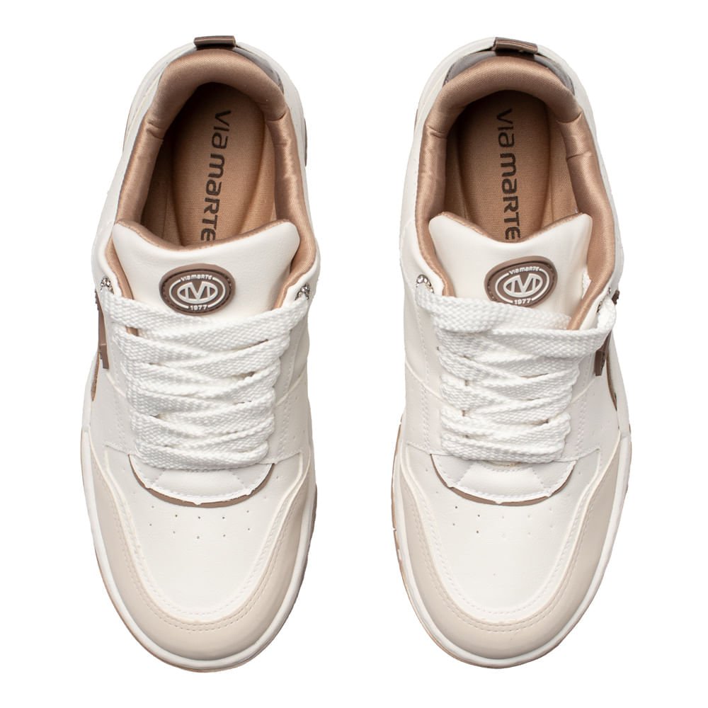 Tênis Feminino Via Marte Casual Recortes Branco/Marrom Branco/Marrom 4