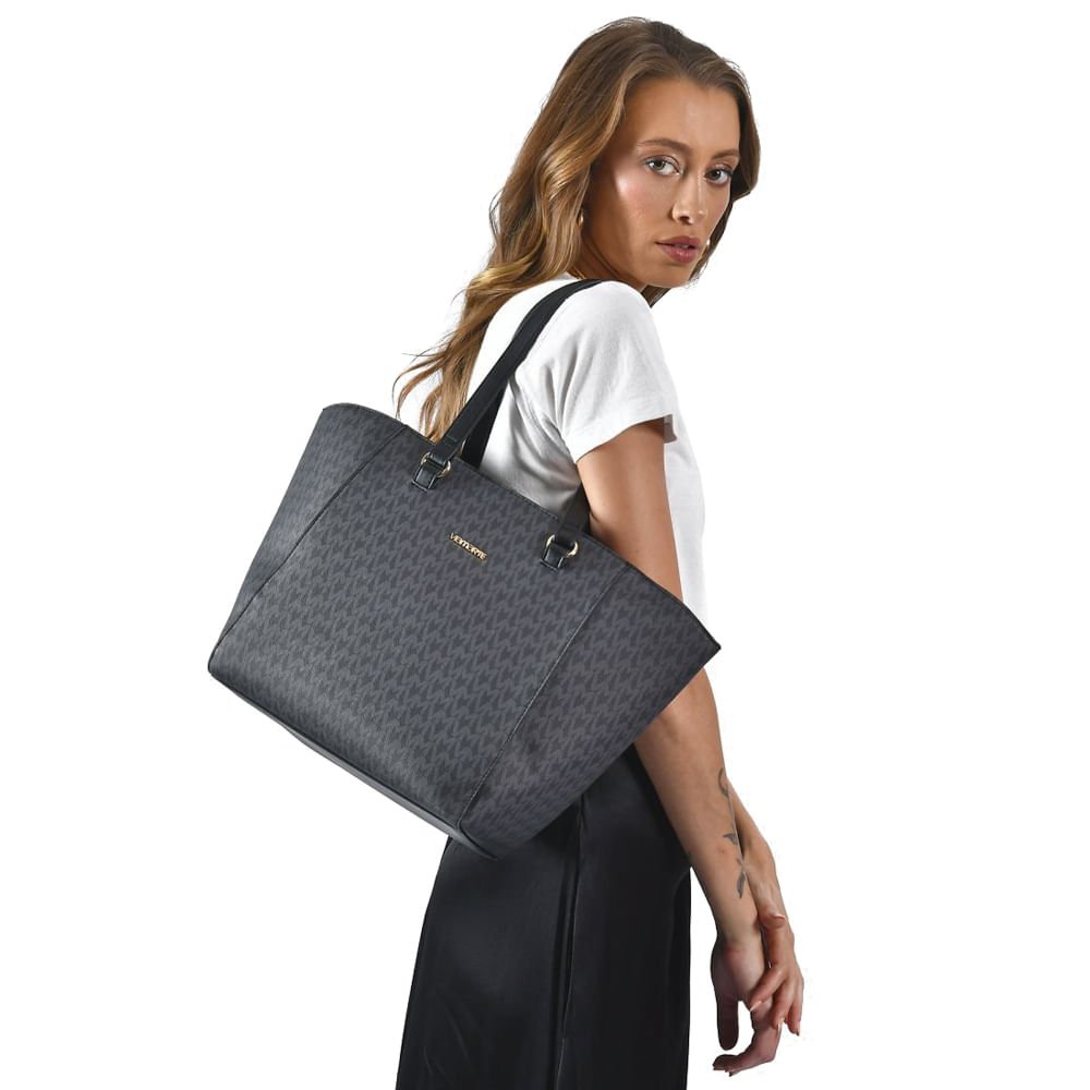 Bolsa Feminina Via Marte Tiracolo Grande Napa Monograma Preto Preto 3