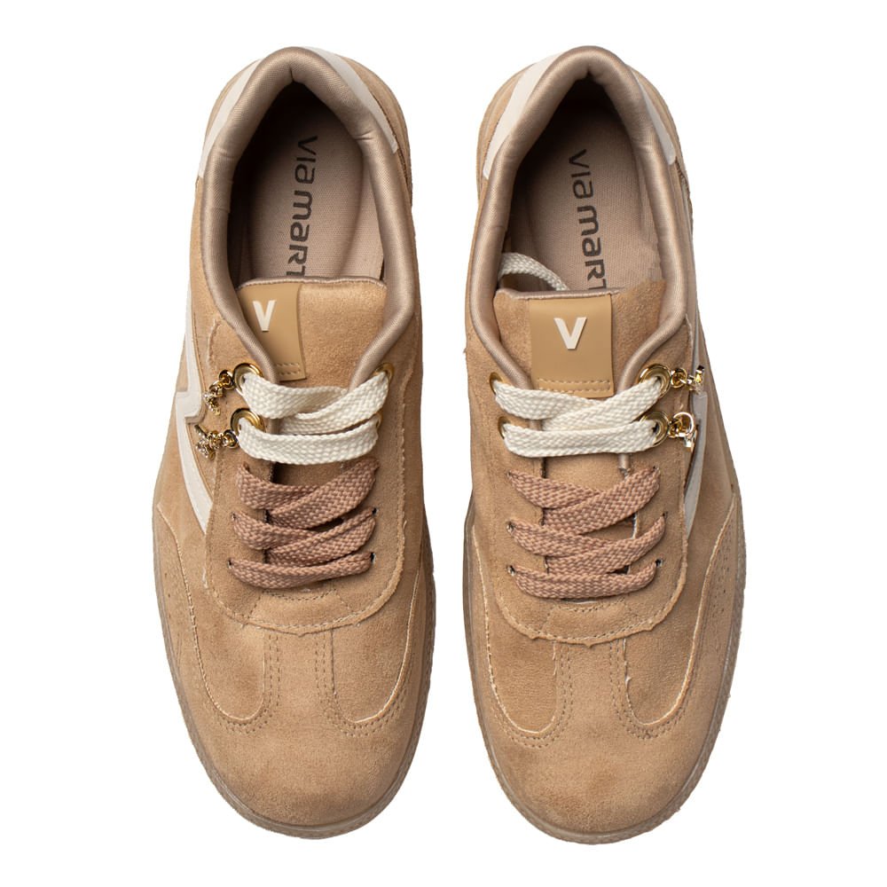 Tênis Feminino Via Marte Camurça Cadarço Duplo Bege Bege 3