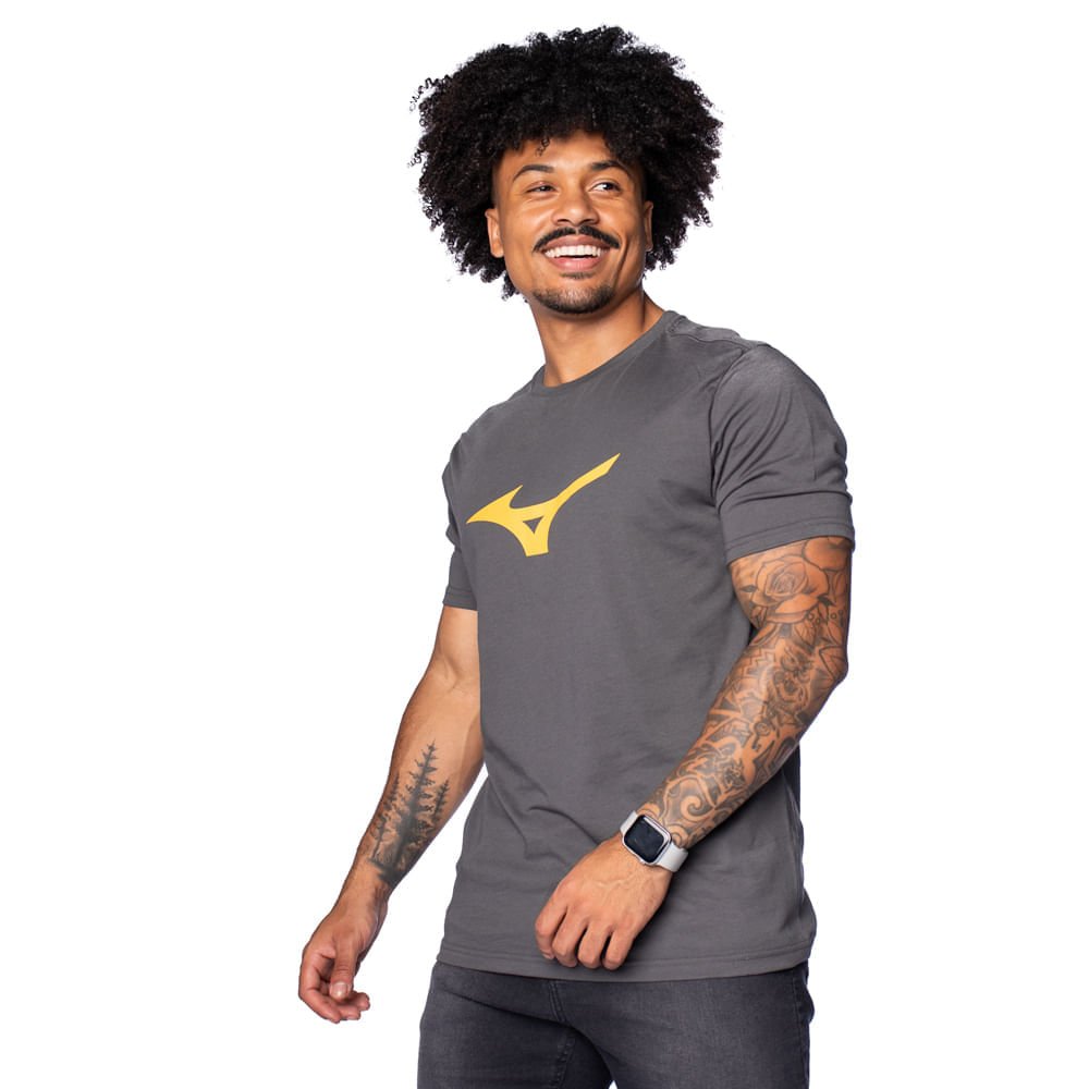 Camiseta Masculina Mizuno Basic Big Logo Cinza/amarelo