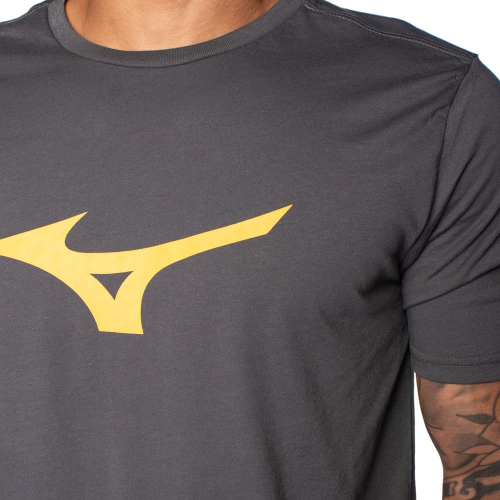 Camiseta Masculina Mizuno Basic Big Logo Cinza/amarelo Cinza/Amarelo 3