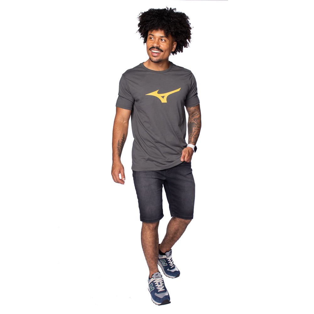 Camiseta Masculina Mizuno Basic Big Logo Cinza/amarelo Cinza/Amarelo 4
