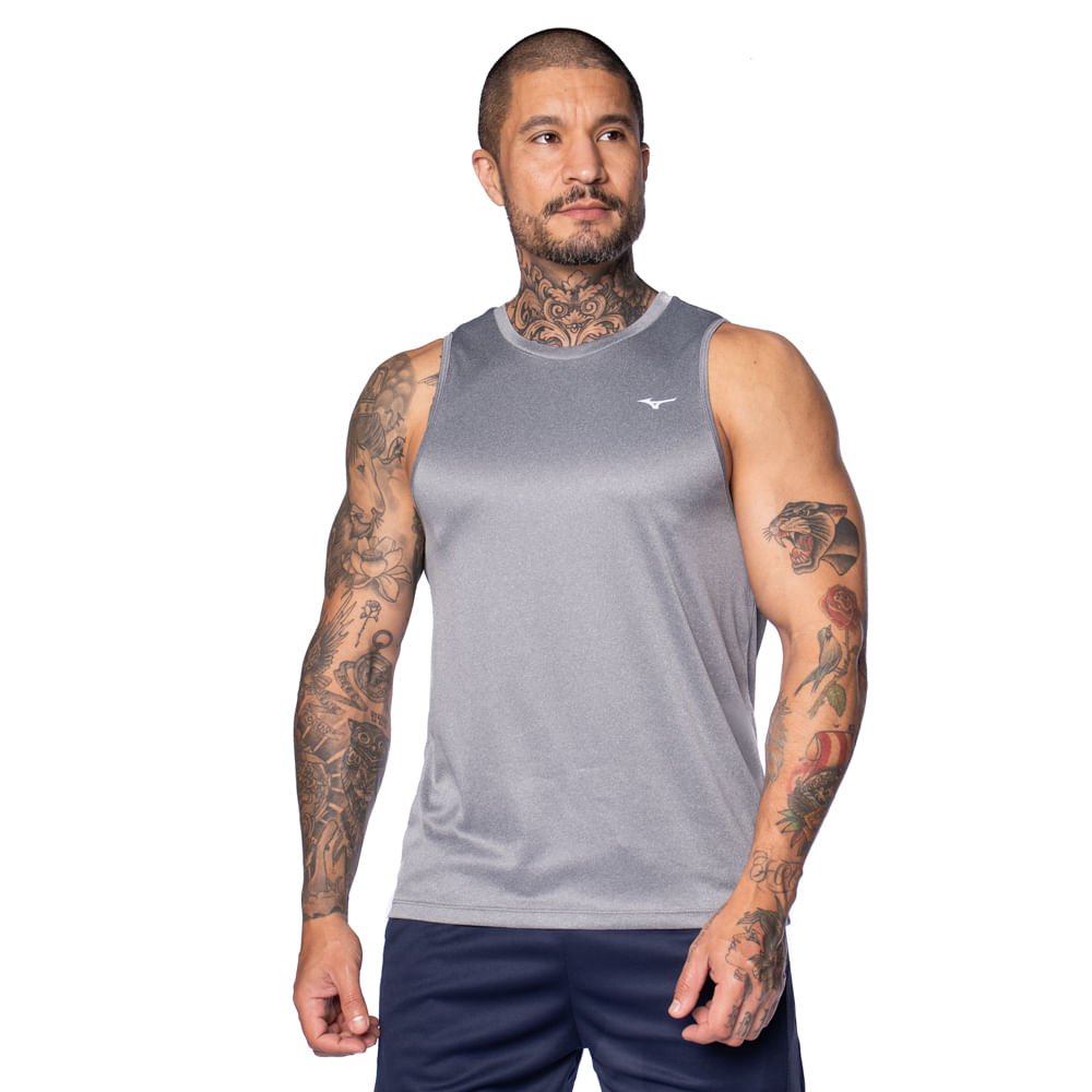 Regata Masculina Mizuno Spark Logo Cinza Mescla