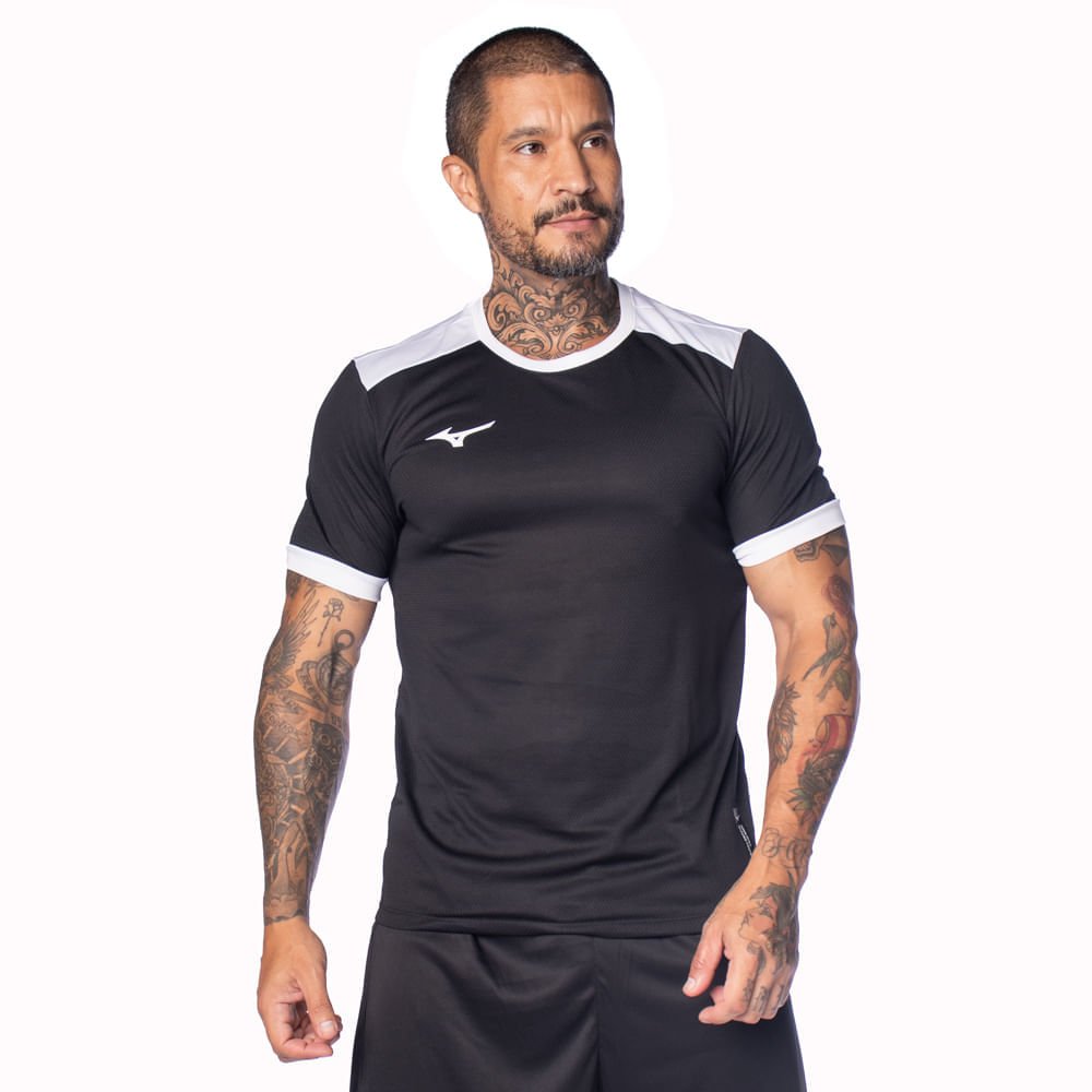 Camiseta Masculina Mizuno Futebol Preto/Branco Masculina Mizuno Futebol Preto/Branco