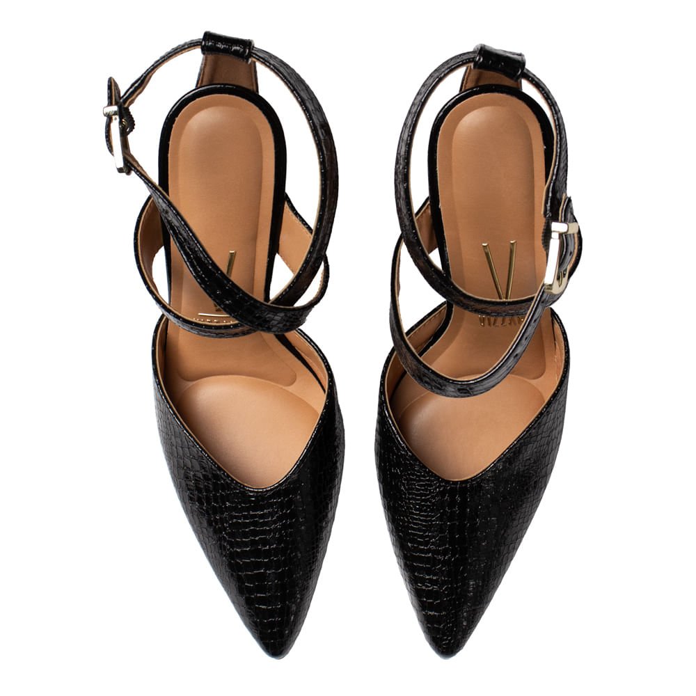 Scarpin Feminino Vizzano Croco Salto Alto Preto Preto 4