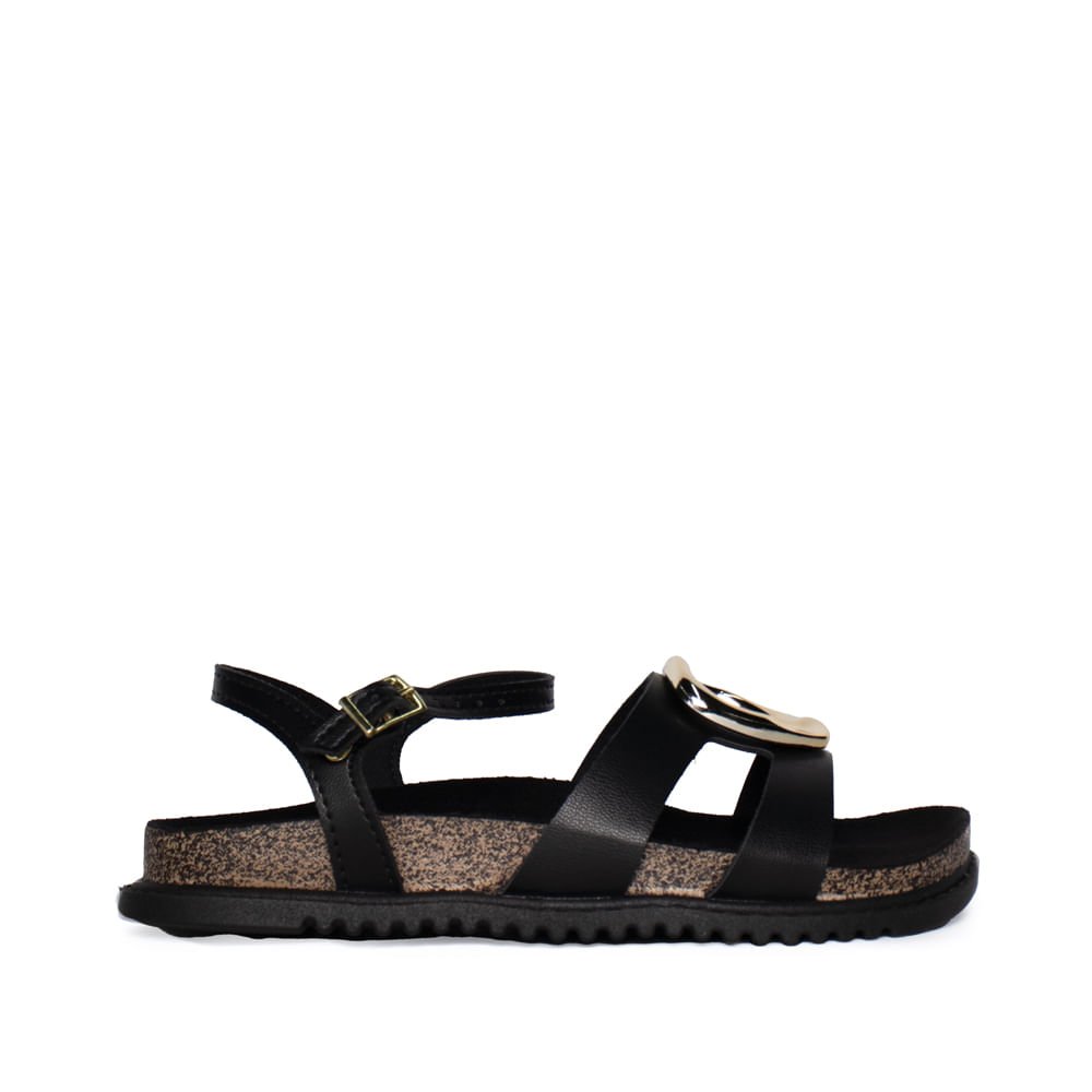 Sandália Infantil Molekinha Adereço Dourado Napa Turim Preto